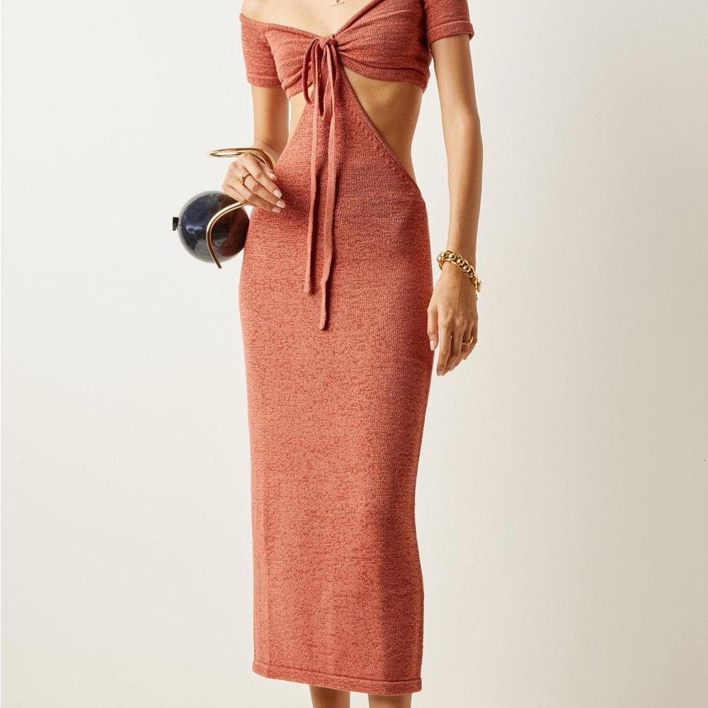 Cult Gaia Women's Red Alicia Cutout Cotton-blend Knit Off-the-shoulder Midi